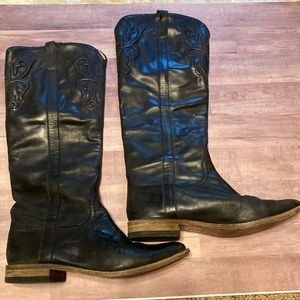 Lucchese black cowgirl tall knee boots EUC leather vintage